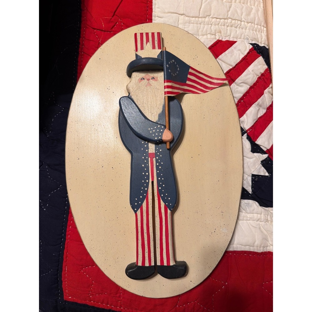 Vintage Uncle Sam Wooden Wall Plaque Folk Art Americana Patriotic Decor 13 Star